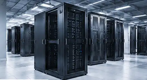 Ruang server dengan rack server berjajar
